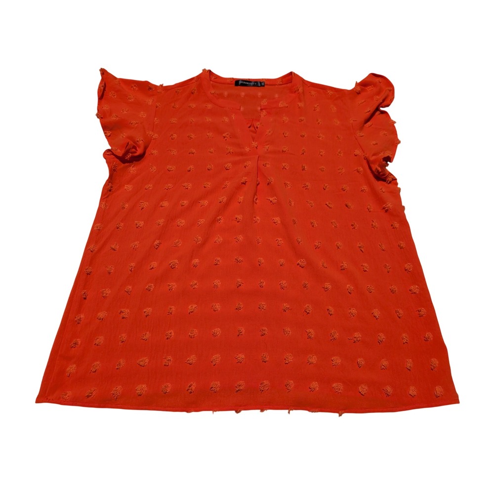 Merokeety Blouse Women 2XL Orange Swiss Dot Flutter Sleeve V-Neck Boho Top